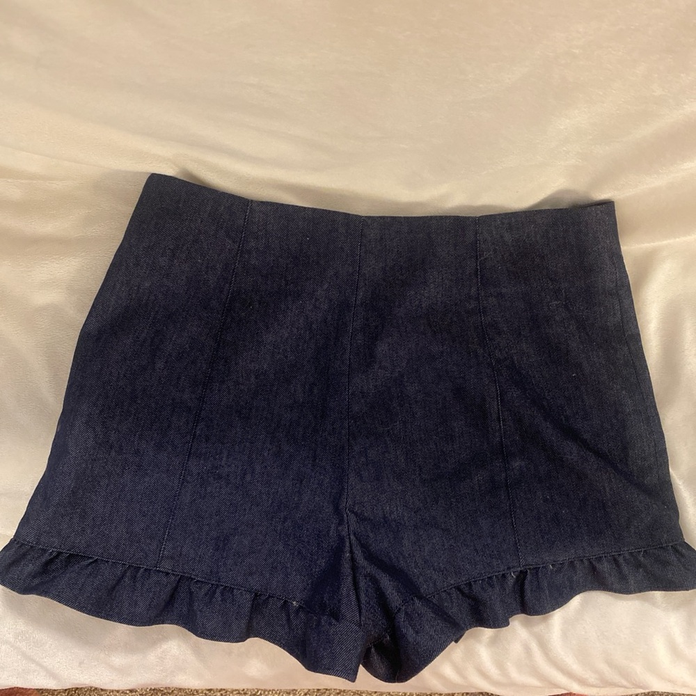 1. State Blue High Waist Ruffle Trim Shorts